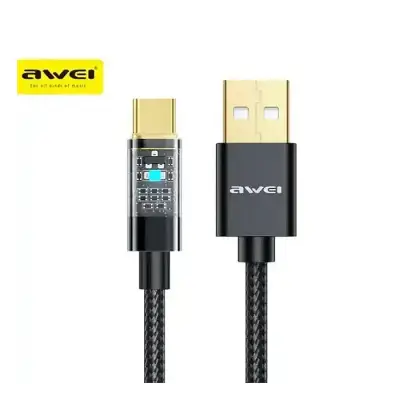 Awei CL-139T Type-C Smart Fast Charging Cable 1m Fast Data Transfer with LED Charging Indicator Fast Charge PD100W Strong and Flexible Braided Nylon Wire High Quality Material COD